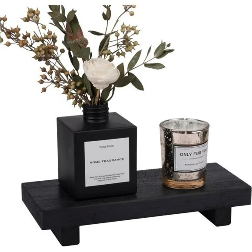 Wood Tray Pedestal Stand Farmhouse Bathroom Sink Vanity Soap Holder Black